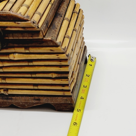 Vintage Wooden Bamboo Jewelry Box Chest Trinket Decor Metal Hinges & Slide Lock. - Picture 11 of 12